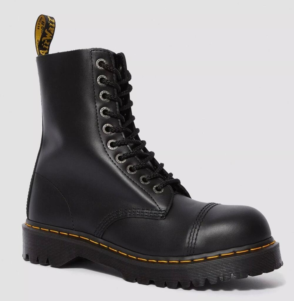 Dr. Martens Bxb Leather Mid Calf Combat boot Boots Black Steel Toes Men's 12